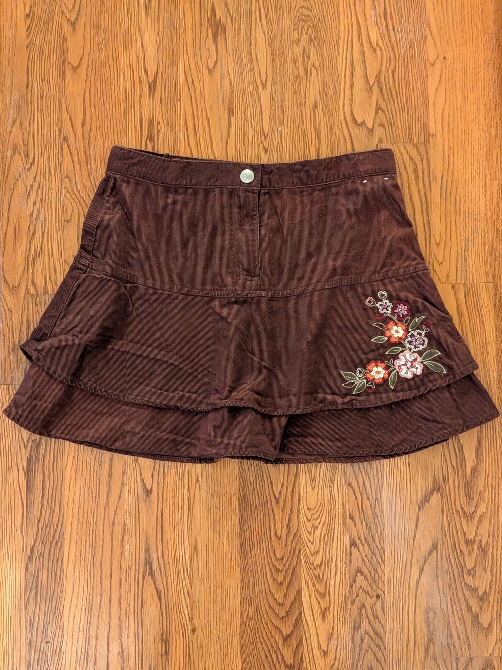 Y2K Gymboree Girls Brown Corduroy Floral Embroidered Fall Skirt